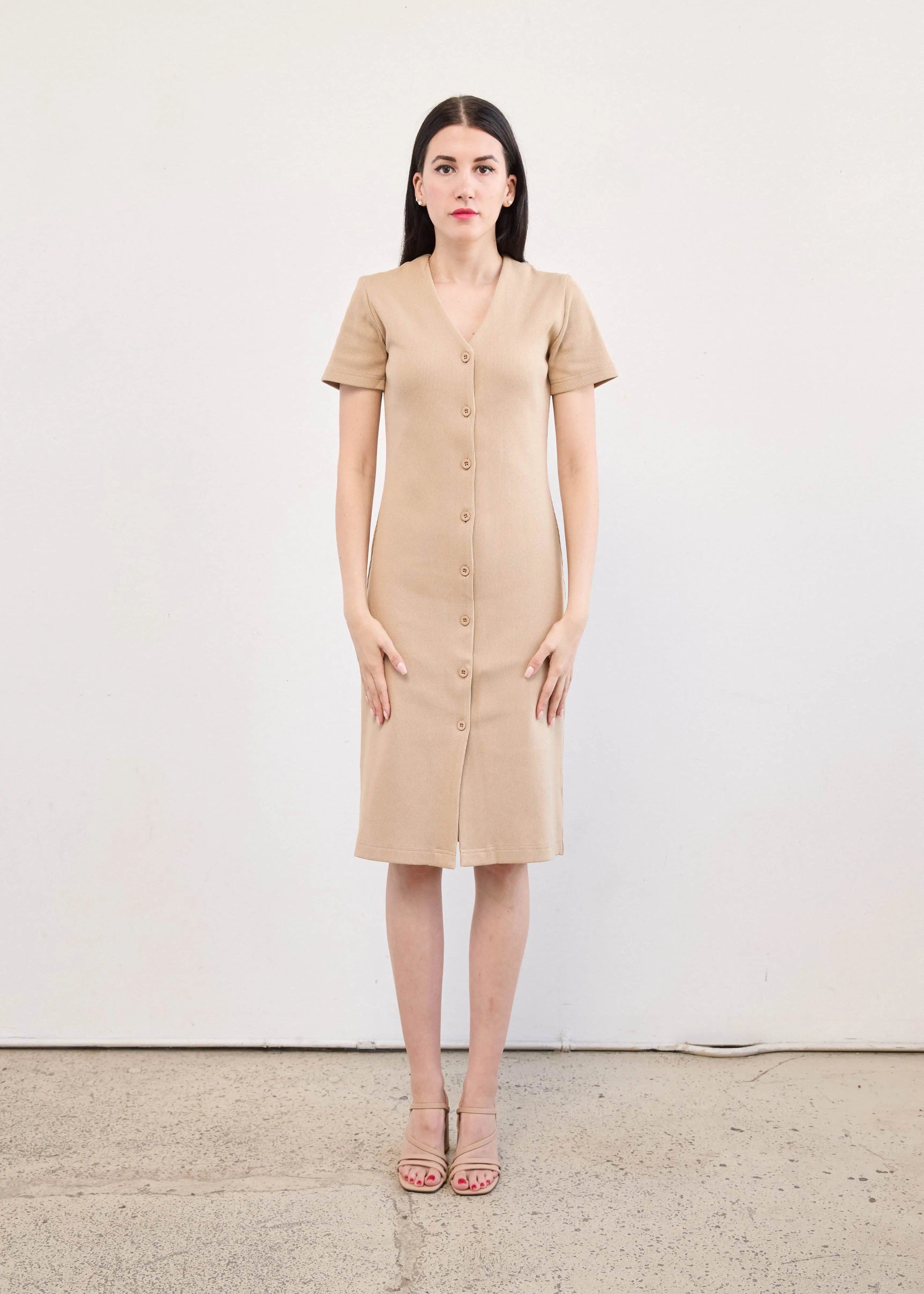 Button Down Dress in Cotton & Elastane