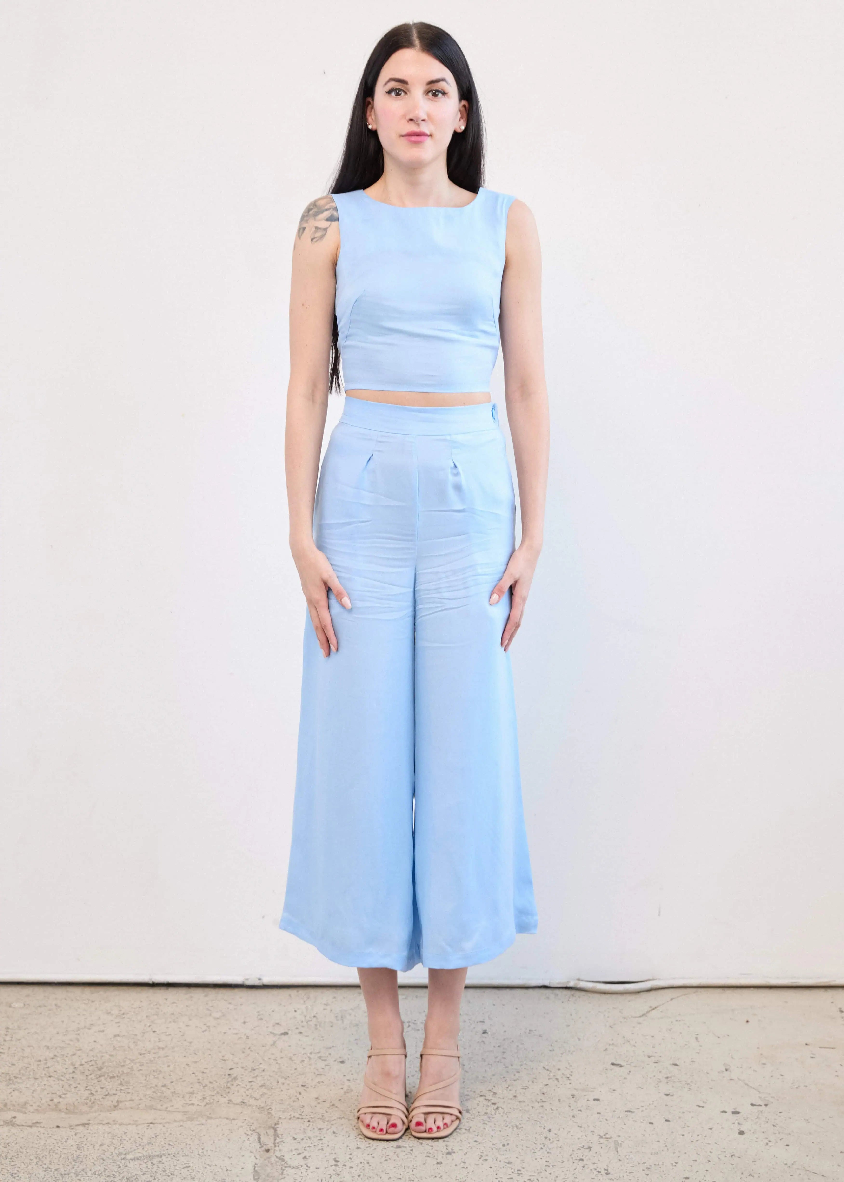 Boat Neck Crop Top in Cupro