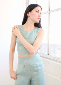 Boat Neck Crop Top in Cupro