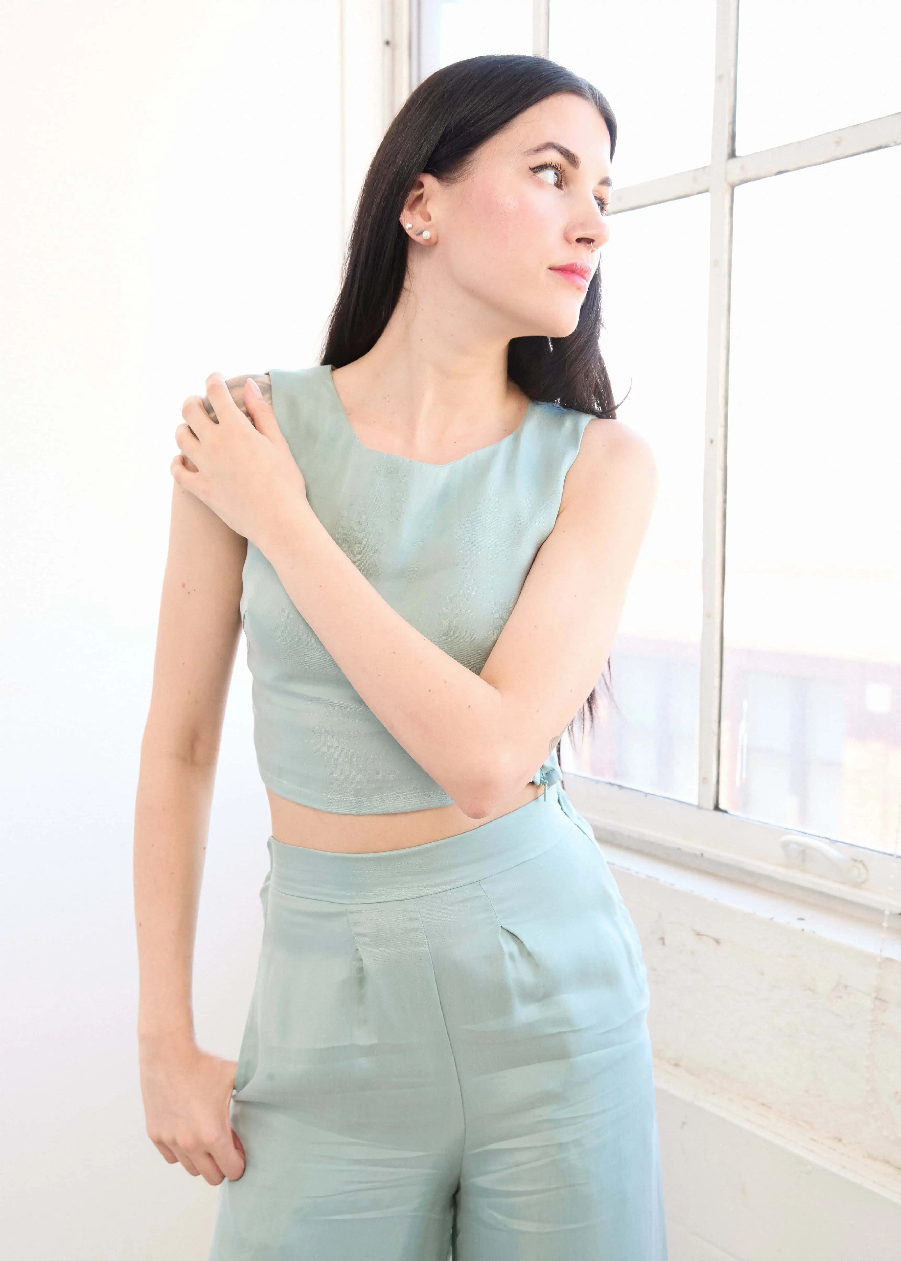 Boat Neck Crop Top in Cupro